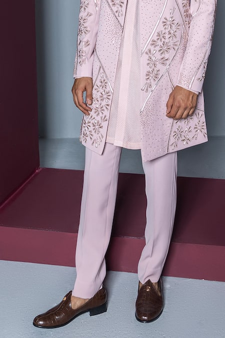 Contrast By Parth Pink Silk Embroidery Sherwani Set Online at Aza Fashions Contrast By Parth_Pink Silk Embroidery Sherwani Set _Online_at_Aza_Fashions