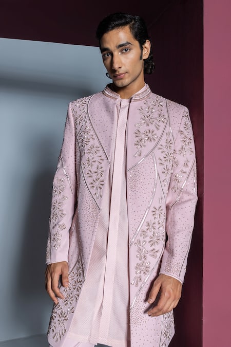 Buy Contrast By Parth Pink Silk Embroidery Sherwani Set Online at Aza Fashions Buy_Contrast By Parth_Pink Silk Embroidery Sherwani Set _Online_at_Aza_Fashions