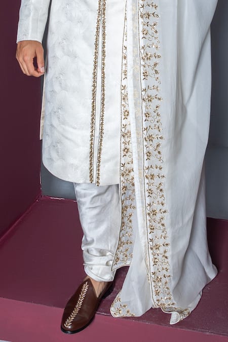 Contrast By Parth Off White Jacquard, Silk, Organza Zari, Misba Zardosi Work Sherwani Set Online at Aza Fashions Contrast By Parth_Off White Jacquard, Silk, Organza Zari, Misba Zardosi Work Sherwani Set _Online_at_Aza_Fashions