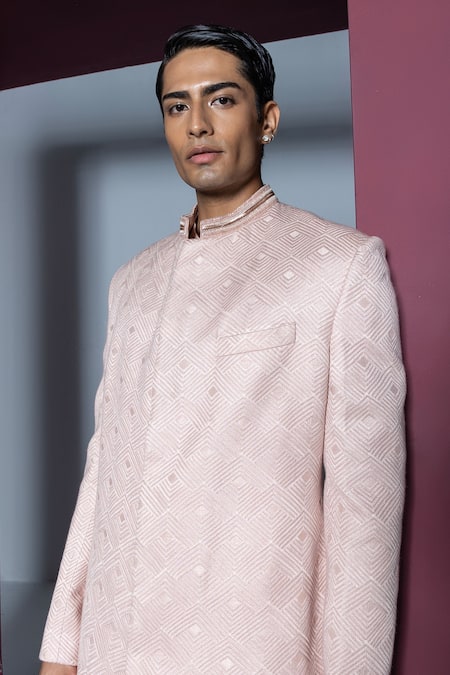 Buy Contrast By Parth Pink Silk Embroidery Nirvana Geometric Pattern Sherwani Set Online at Aza Fashions Buy_Contrast By Parth_Pink Silk Embroidery Nirvana Geometric Pattern Sherwani Set _Online_at_Aza_Fashions