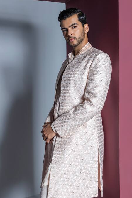Buy Contrast By Parth Pink Silk Embroidery Majestic Floral Sherwani Set Online at Aza Fashions Buy_Contrast By Parth_Pink Silk Embroidery Majestic Floral Sherwani Set_Online_at_Aza_Fashions