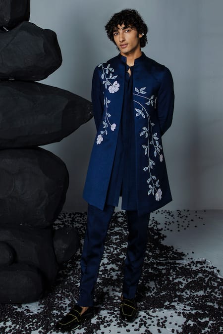 Buy Contrast By Parth Blue Silk Embroidery Handpainted Shrug Pant Set Online at Aza Fashions Buy_Contrast By Parth_Blue Silk Embroidery Handpainted Shrug Pant Set _Online_at_Aza_Fashions