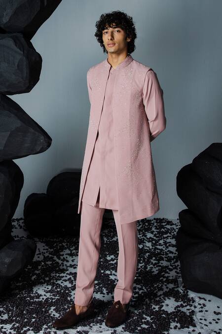 Contrast By Parth_Pink Cotton Embroidery Scatter Jacket Pant Set_Online_at_Aza_Fashions