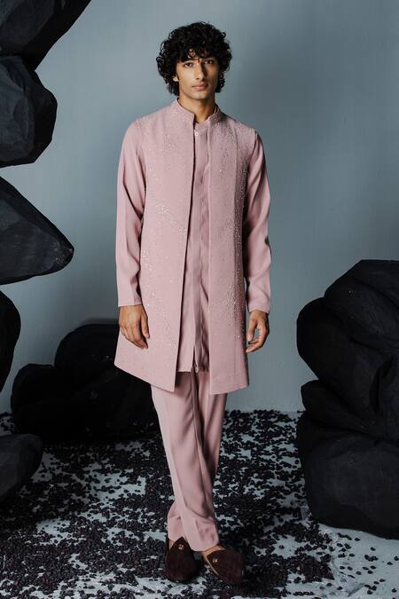 Shop_Contrast By Parth_Pink Cotton Embroidery Scatter Jacket Pant Set_Online_at_Aza_Fashions