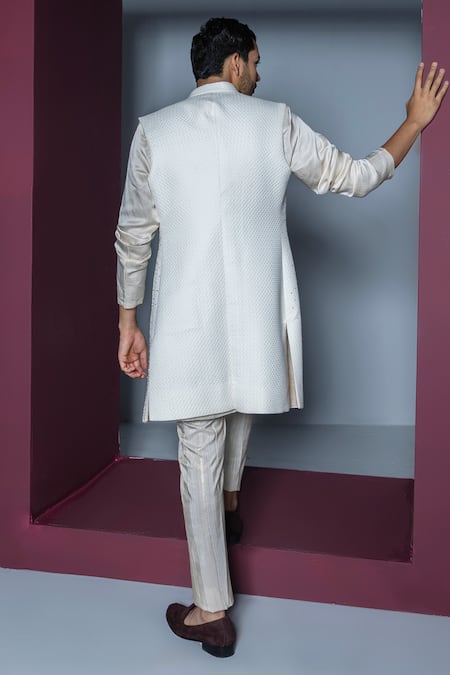 Shop Contrast By Parth Ivory Jacquard Crystals Embroidered Shrug Pant Set at Aza Fashions Shop_Contrast By Parth_Ivory Jacquard Crystals Embroidered Shrug Pant Set _at_Aza_Fashions