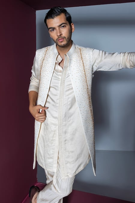 Buy Contrast By Parth Ivory Jacquard Crystals Embroidered Shrug Pant Set Online at Aza Fashions Buy_Contrast By Parth_Ivory Jacquard Crystals Embroidered Shrug Pant Set _Online_at_Aza_Fashions