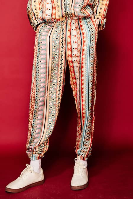 Esha L Amin_Multi Color Viscose Tribal Print Joggers _Online_at_Aza_Fashions