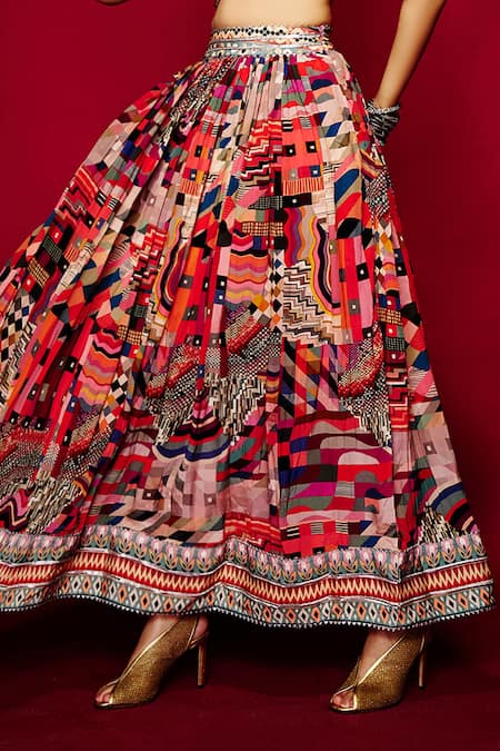 Esha L Amin_Multi Color Viscose Geometric Print Lehenga _Online_at_Aza_Fashions