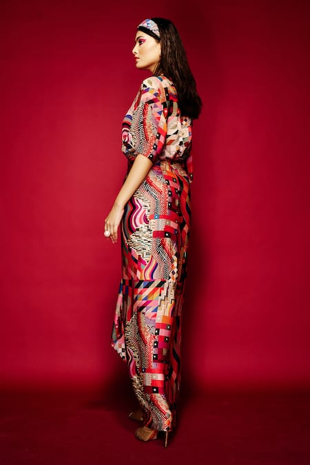 Buy_Esha L Amin_Multi Color Viscose Geometric Print Sarong Skirt _Online_at_Aza_Fashions