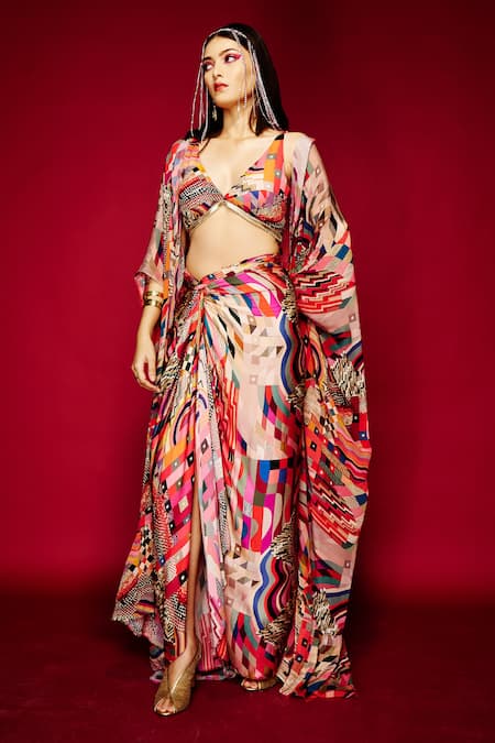 Esha L Amin Geometric Print Cape 