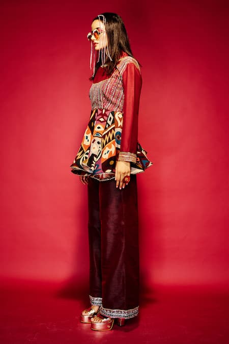 Buy Esha L Amin Maroon Silk Sequins Hemline Embroidered Pant Online at Aza Fashions Buy_Esha L Amin_Maroon Silk Sequins Hemline Embroidered Pant _Online_at_Aza_Fashions