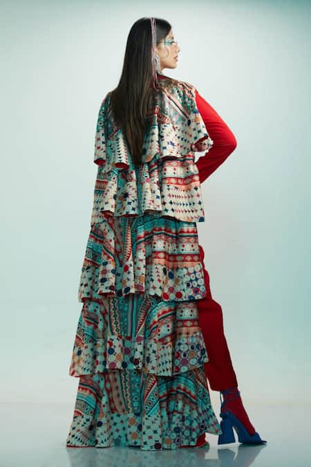 Shop_Esha L Amin_Red Silk Raw Cigarette Fit Pant _at_Aza_Fashions