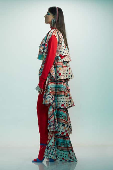 Esha L Amin_Red Silk Raw Cigarette Fit Pant _Online_at_Aza_Fashions