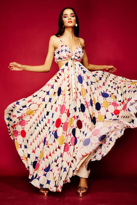 Esha L Amin Big Polka Dot Print Dress 
