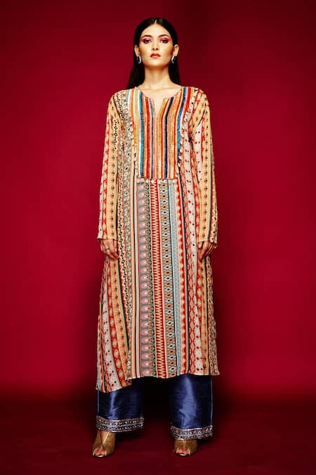 Buy Blue Viscose Embroidered Floral Mandarin High Low Kurta For Women by  Ritu Kumar Online at Aza Fashions.