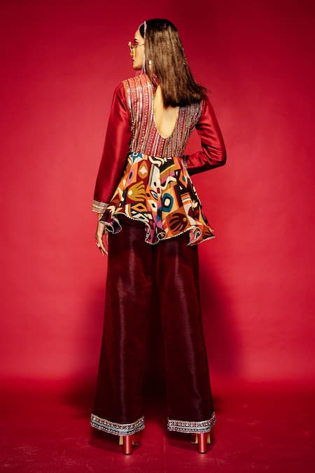 Shop Esha L Amin Multi Color Viscose Sequins, Beads High Neck Tribal Print Short Anarkali at Aza Fashions Shop_Esha L Amin_Multi Color Viscose Sequins, Beads High Neck Tribal Print Short Anarkali _at_Aza_Fashions