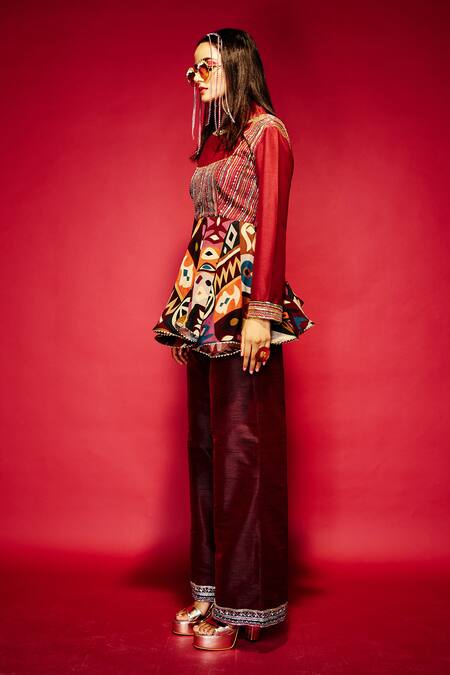 Buy Esha L Amin Multi Color Viscose Sequins, Beads High Neck Tribal Print Short Anarkali Online at Aza Fashions Buy_Esha L Amin_Multi Color Viscose Sequins, Beads High Neck Tribal Print Short Anarkali _Online_at_Aza_Fashions