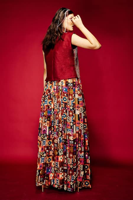 Shop_Esha L Amin_Brown Silk Sequins Open Neck Stripe Embroidered Jacket _at_Aza_Fashions