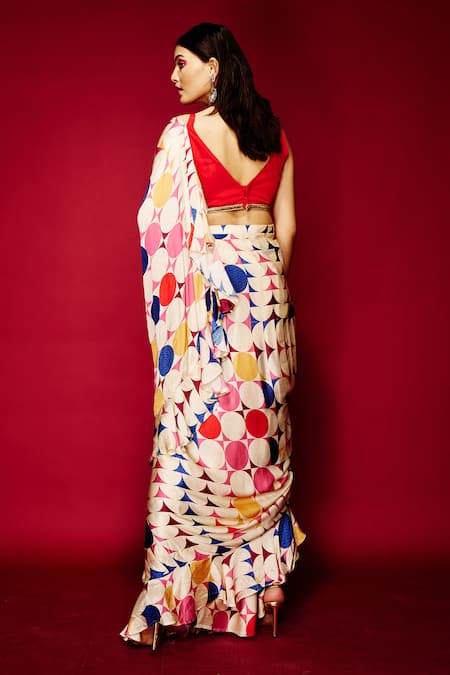 Esha L Amin Big Polka Dot Print Pre-Draped Saree 