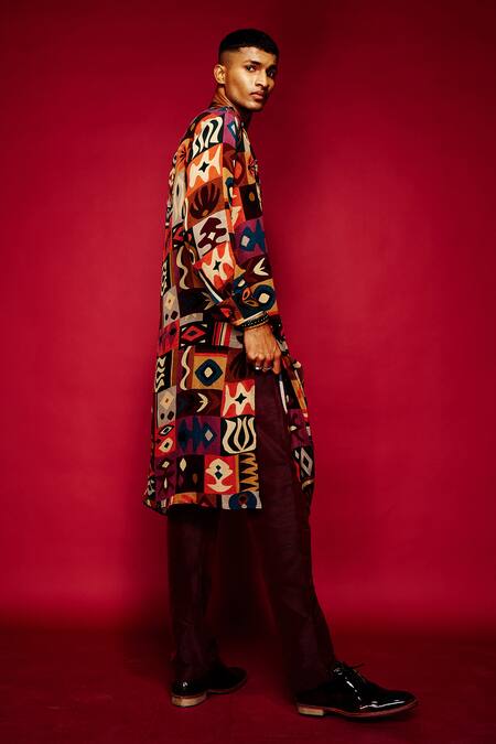 Buy_Esha L Amin_Brown Viscose Tribal Print Kurta _Online_at_Aza_Fashions