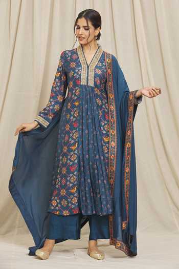 RFSS1801 - Embroidered Cotton Neck Patola Print Full Suit Set With Dupatta main image 1