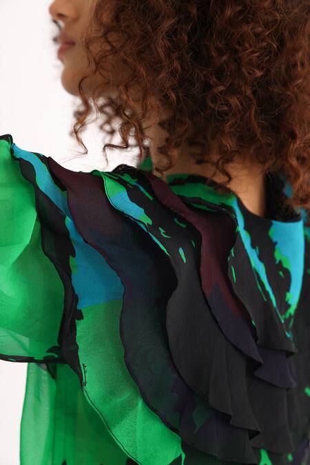 Buy_Studio Moda India_Multi Color Organza V-neck Bellatrix Abstract Print Shirt_Online_at_Aza_Fashions