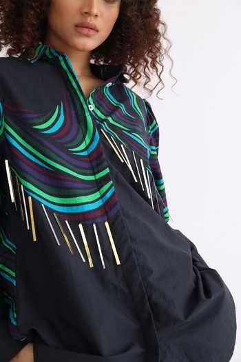 Studio Moda India_Multi Color Cotton Shawl Neck The Nova Aurora Night Shirt_Online_at_Aza_Fashions