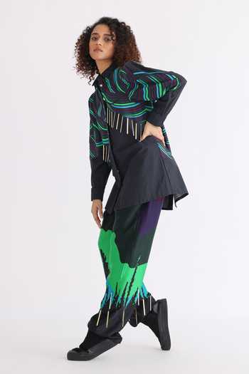 Buy_Studio Moda India_Multi Color Cotton Shawl Neck The Nova Aurora Night Shirt_Online_at_Aza_Fashions
