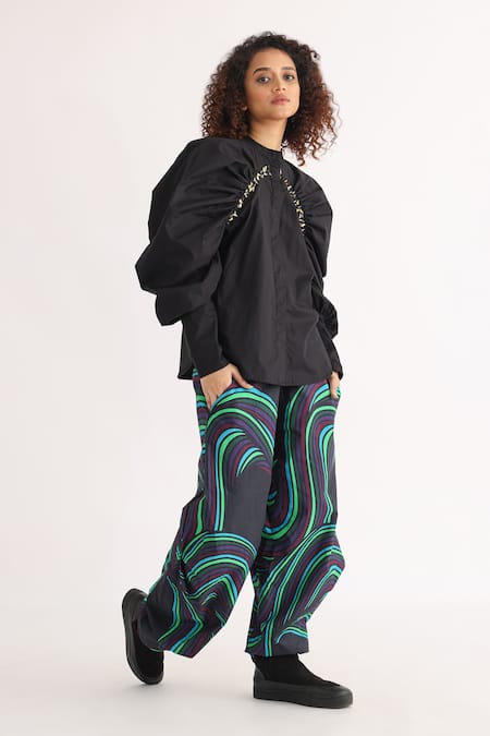 Buy_Studio Moda India_Multi Color Cotton Swirl Print Dhoti Style Pant_Online_at_Aza_Fashions