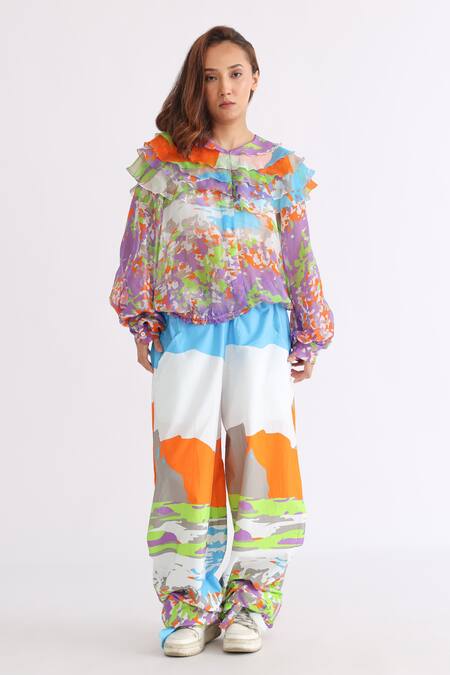 Shop_Studio Moda India_Multi Color Cotton Abstract Camo Print Dhoti Style Pant_Online_at_Aza_Fashions