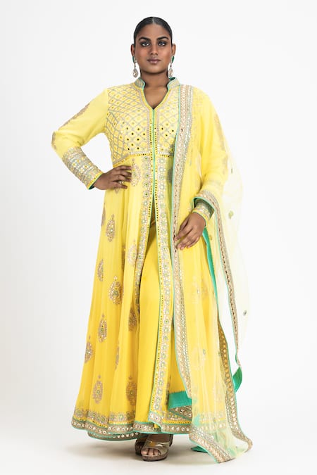 Nitika Gujral Ombre Embroidered Anarkali Jacket Palazzo Set 