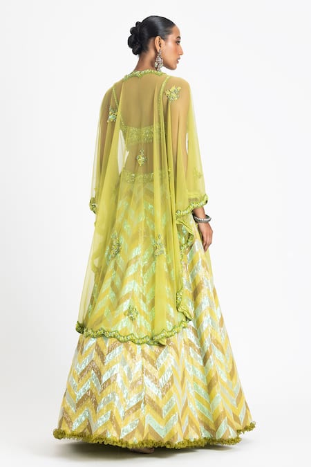 Nitika Gujral Scallop Border Embroidered Cape Lehenga Set 