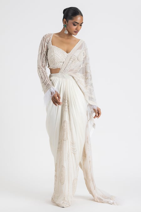 Nitika Gujral Pre-Draped Saree With Pearl Embroidered Blouse 