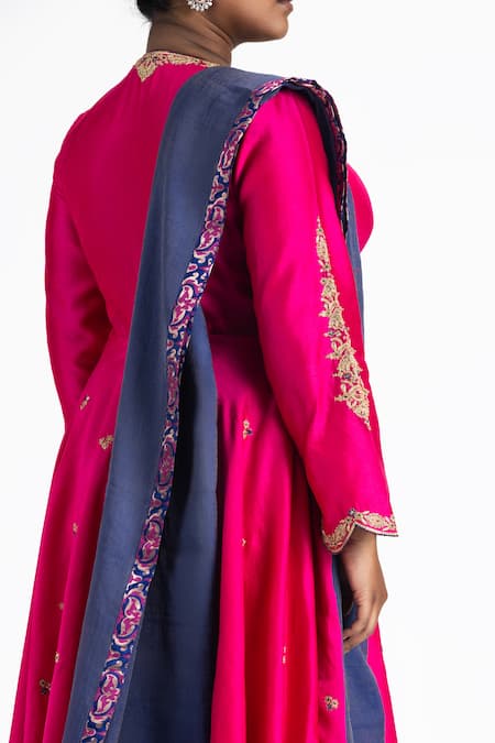 Nitika Gujral Fuchsia Embroidered Anarkali Trouser Set 