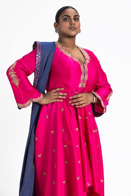 Buy Nitika Gujral Fuchsia Brocade, Chanderi, Tissue Sequins, Embroidered Anarkali Trouser Set Online at Aza Fashions Buy_Nitika Gujral_Fuchsia Brocade, Chanderi, Tissue Sequins, Embroidered Anarkali Trouser Set _Online_at_Aza_Fashions