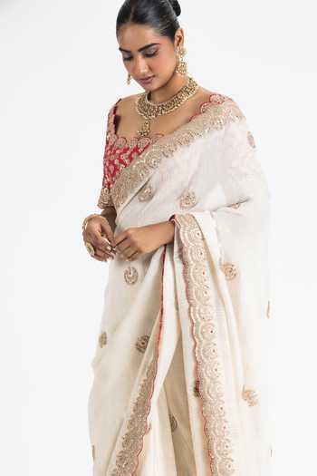 Buy Nitika Gujral Ivory Georgette, Brocade Embroidery, Beads Scoop Floral Butti Saree With Blouse Online at Aza Fashions Buy_Nitika Gujral_Ivory Georgette, Brocade Embroidery, Beads Scoop Floral Butti Saree With Blouse _Online_at_Aza_Fashions