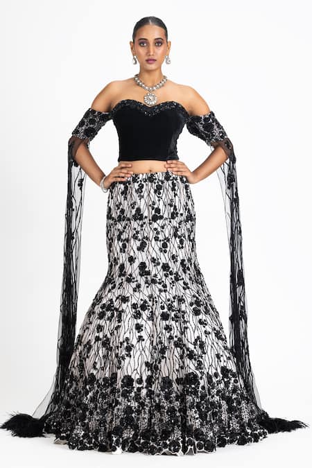 Nitika Gujral Floral Embroidered Fish Tail Skirt With Blouse 