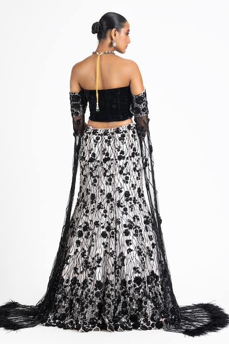 Nitika Gujral Floral Embroidered Fish Tail Skirt With Blouse 