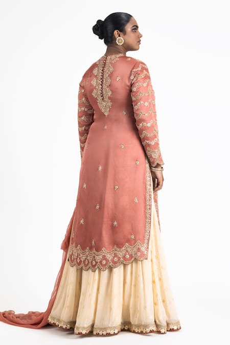 Shop Nitika Gujral Orange Chiffon, Satin, Linen, Georgette Sequins, Embroidery, Kurta Lehenga Set at Aza Fashions Shop_Nitika Gujral_Orange Chiffon, Satin, Linen, Georgette Sequins, Embroidery, Kurta Lehenga Set _at_Aza_Fashions