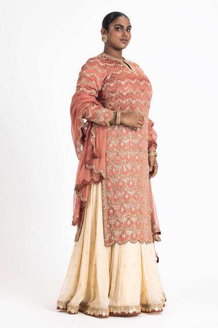 Nitika Gujral Orange Chiffon, Satin, Linen, Georgette Sequins, Embroidery, Kurta Lehenga Set Online at Aza Fashions Nitika Gujral_Orange Chiffon, Satin, Linen, Georgette Sequins, Embroidery, Kurta Lehenga Set _Online_at_Aza_Fashions