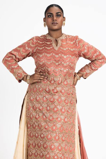 Buy Nitika Gujral Orange Chiffon, Satin, Linen, Georgette Sequins, Embroidery, Kurta Lehenga Set Online at Aza Fashions Buy_Nitika Gujral_Orange Chiffon, Satin, Linen, Georgette Sequins, Embroidery, Kurta Lehenga Set _Online_at_Aza_Fashions