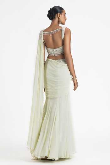 Nitika Gujral Pre-Draped Embroidered Saree & Blouse Set 