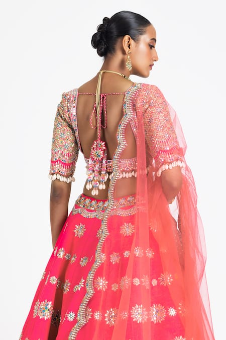 Nitika Gujral Coral Resham Embroidered Lehenga Set 