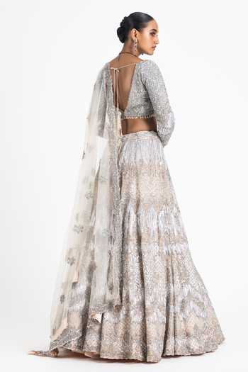 Shop Nitika Gujral Pink Satin, Net Sequins, Beads, Crystals And Embroidered Bridal Lehenga Set at Aza Fashions Shop_Nitika Gujral_Pink Satin, Net Sequins, Beads, Crystals And Embroidered Bridal Lehenga Set _at_Aza_Fashions
