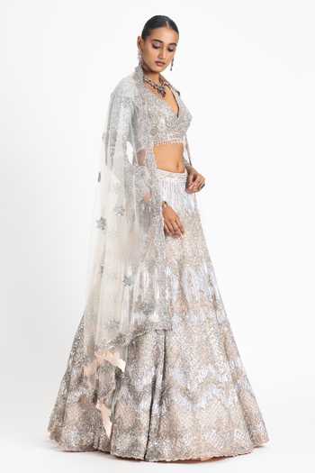 Nitika Gujral Pink Satin, Net Sequins, Beads, Crystals And Embroidered Bridal Lehenga Set Online at Aza Fashions Nitika Gujral_Pink Satin, Net Sequins, Beads, Crystals And Embroidered Bridal Lehenga Set _Online_at_Aza_Fashions