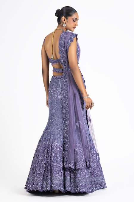 Shop Nitika Gujral Purple Net, Satin Sequins, Beads, Crystals Embellished Fish-cut Lehenga Set at Aza Fashions Shop_Nitika Gujral_Purple Net, Satin Sequins, Beads, Crystals Embellished Fish-cut Lehenga Set _at_Aza_Fashions