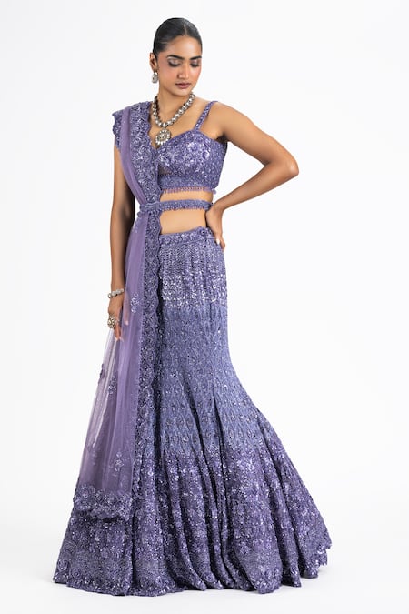 Nitika Gujral Purple Net, Satin Sequins, Beads, Crystals Embellished Fish-cut Lehenga Set Online at Aza Fashions Nitika Gujral_Purple Net, Satin Sequins, Beads, Crystals Embellished Fish-cut Lehenga Set _Online_at_Aza_Fashions