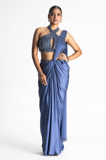 Nitika Gujral Twisted Pleat Pre-Draped Saree With Blouse 