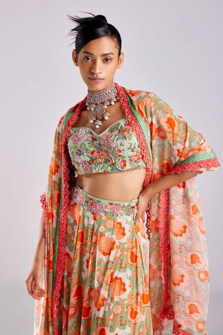 Buy Diyarajvvir Green Tulle, Crepe, Silk, Satin Tassels Floral Blossom Print Lehenga Set Online at Aza Fashions Buy_Diyarajvvir_Green Tulle, Crepe, Silk, Satin Tassels Floral Blossom Print Lehenga Set _Online_at_Aza_Fashions