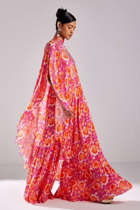 Buy Diyarajvvir Fuchsia Crepe Crystals, Tassels Asymmetric Jaal Print Kaftan Sharara Set Online at Aza Fashions Buy_Diyarajvvir_Fuchsia Crepe Crystals, Tassels Asymmetric Jaal Print Kaftan Sharara Set _Online_at_Aza_Fashions